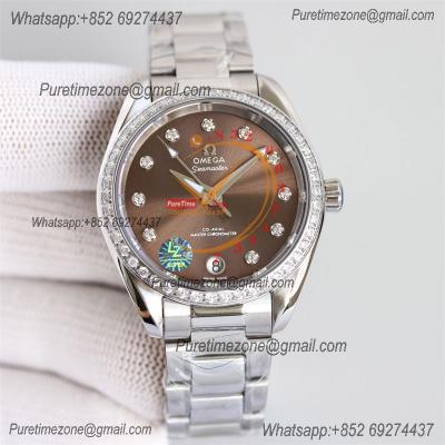 Aqua Terra 150M 34mm A8800 Autoamtic Womens Watches VSF Best Ediiton Diamonds Bezel Brown Dial SS Bracelet Ladies