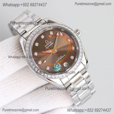 Aqua Terra 150M 34mm A8800 Autoamtic Womens Watches VSF Best Ediiton Diamonds Bezel Brown Dial SS Bracelet Ladies