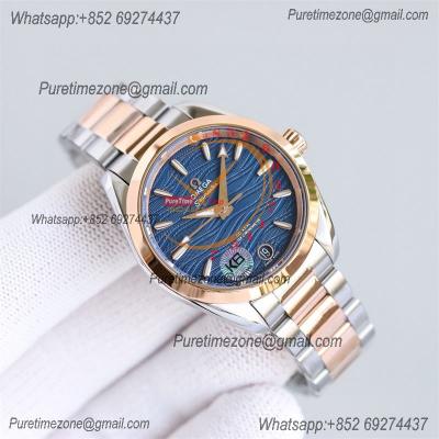 Aqua Terra 150M 34mm A8800 Autoamtic Womens Watches VSF Best Ediiton RG Blue Dial SS Bracelet Ladies