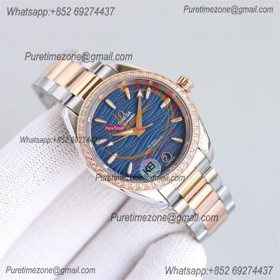 Aqua Terra 150M 34mm A8800 Autoamtic Womens Watches VSF Best Ediiton RG Diamonds Bezel Blue Dial SS Bracelet Ladies