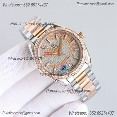 Aqua Terra 150M 34mm A8800 Autoamtic Womens Watches VSF Best Ediiton RG Diamonds Bezel Gray Dial SS Bracelet Ladies