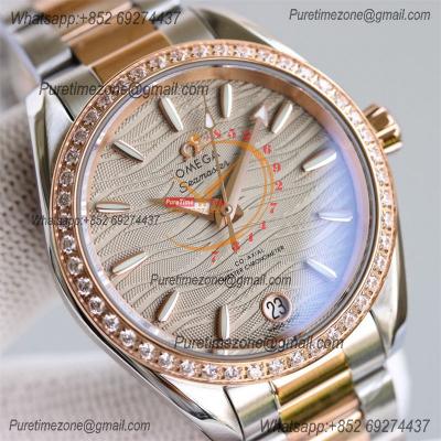 Aqua Terra 150M 34mm A8800 Autoamtic Womens Watches VSF Best Ediiton RG Diamonds Bezel Gray Dial SS Bracelet Ladies