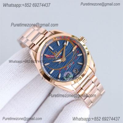 Aqua Terra 150M 34mm A8800 Autoamtic Womens Watches VSF Best Ediiton RG Blue Dial SS Bracelet Ladies