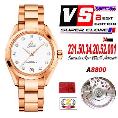 Aqua Terra 150M 34mm A8800 Autoamtic Womens Watches VSF Best Ediiton RG Silver Dial SS Bracelet Ladies