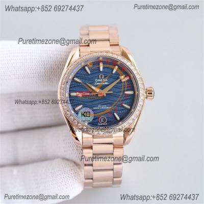 Aqua Terra 150M 34mm A8800 Autoamtic Womens Watches VSF Best Ediiton RG Diamonds Bezel Blue Dial SS Bracelet Ladies