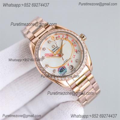 Aqua Terra 150M 34mm A8800 Autoamtic Womens Watches VSF Best Ediiton RG Diamonds Bezel Silver Dial SS Bracelet Ladies