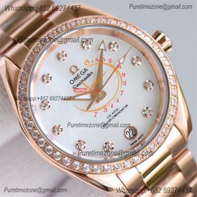 Aqua Terra 150M 34mm A8800 Autoamtic Womens Watches VSF Best Ediiton RG Diamonds Bezel MOP Dial SS Bracelet Ladies