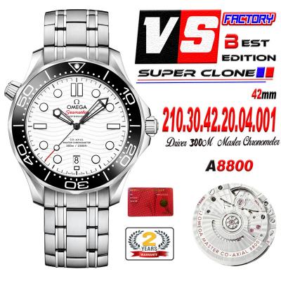 Seamaster Diver 300M A8800 Autoamtic Mens Watches VSF Best Ediiton White Dial SS Bracelet CHS 210.30.42.20.04.001