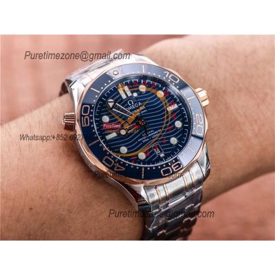 Seamaster Diver 300M A8800 Autoamtic Mens Watches VSF Best Ediiton YG Blue Dial SS Bracelet CHS 210.20.42.20.03.002