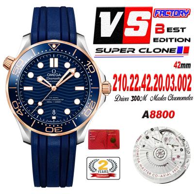 Seamaster Diver 300M A8800 Autoamtic Mens Watches VSF Best Ediiton YG Blue Dial Rubber CHS 210.22.42.20.03.002