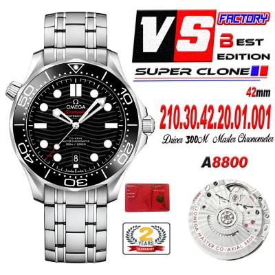 Seamaster Diver 300M A8800 Autoamtic Mens Watches VSF Best Ediiton Black Dial SS Bracelet CHS 210.30.42.20.01.001