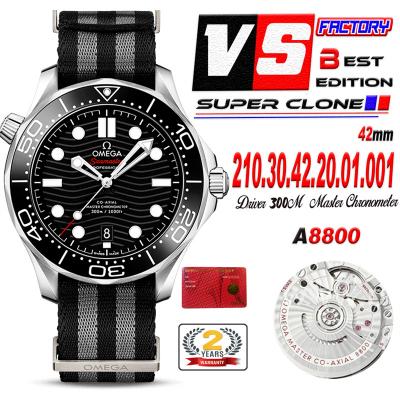 Seamaster Diver 300M A8800 Autoamtic Mens Watches VSF Best Ediiton Black Dial Nylon Strap CHS 210.30.42.20.01.001