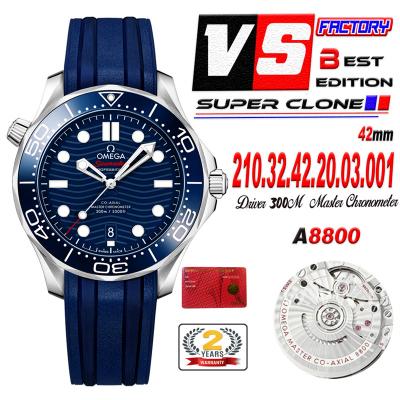 Seamaster Diver 300M A8800 Autoamtic Mens Watches VSF Best Ediiton Blue Dial Rubber CHS 210.32.42.20.03.001