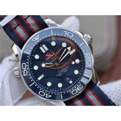 Seamaster Diver 300M A8800 Autoamtic Mens Watches VSF Best Ediiton Blue Dial Nylon Strap CHS 210.32.42.20.03.001