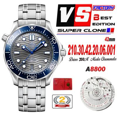 Seamaster Diver 300M A8800 Autoamtic Mens Watches VSF Best Ediiton Gray Dial SS Bracelet CHS 210.30.42.20.06.001