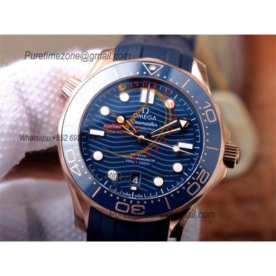 Seamaster Diver 300M A8800 Autoamtic Mens Watches VSF Best Ediiton RG Blue Dial Rubber CHS 210.22.42.20.03.002