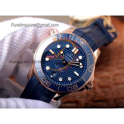 Seamaster Diver 300M A8800 Autoamtic Mens Watches VSF Best Ediiton RG Blue Dial Rubber CHS 210.22.42.20.03.002