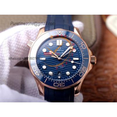 Seamaster Diver 300M A8800 Autoamtic Mens Watches VSF Best Ediiton RG Blue Dial Rubber CHS 210.22.42.20.03.002