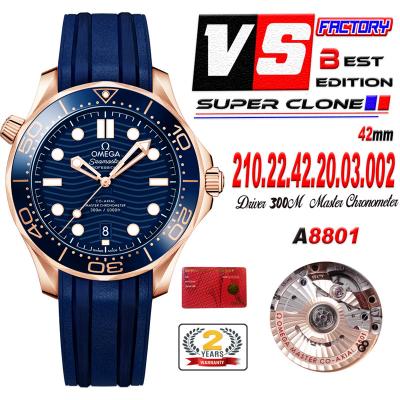 Seamaster Diver 300M A8800 Autoamtic Mens Watches VSF Best Ediiton RG Blue Dial Rubber CHS 210.22.42.20.03.002