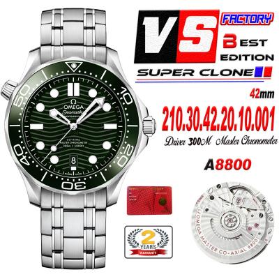 Seamaster Diver 300M A8800 Autoamtic Mens Watches VSF Best Ediiton Green Dial SS Bracelet CHS 210.30.42.20.10.001