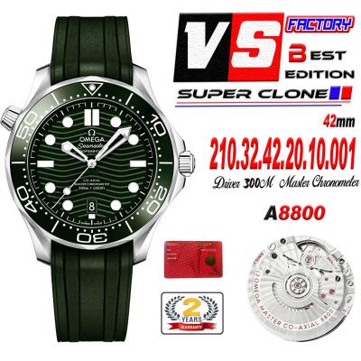 Seamaster Diver 300M A8800 Autoamtic Mens Watches VSF Best Ediiton Green Dial Rubber CHS 210.32.42.20.10.001