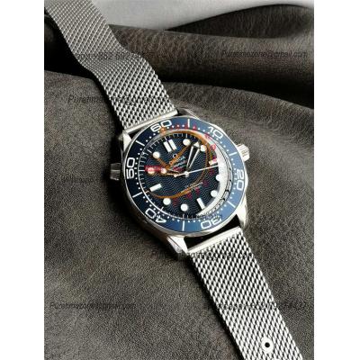 Seamaster 300M 42mm James Bond 60th anniversary A8806 Autoamtic Mens Watches VSF Best Ediiton Blue Dial Mesh Bracelet