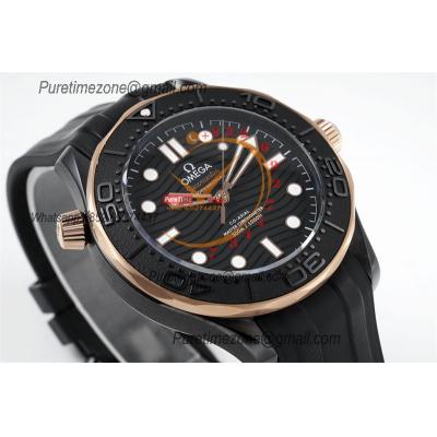 Seamaster 300m 43.5mm Black Ceramic A8806 Autoamtic Mens Watches VSF Best Ediiton RG Black Dial Rubber Strap