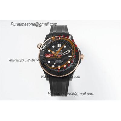 Seamaster 300m 43.5mm Black Ceramic A8806 Autoamtic Mens Watches VSF Best Ediiton RG Black Dial Rubber Strap