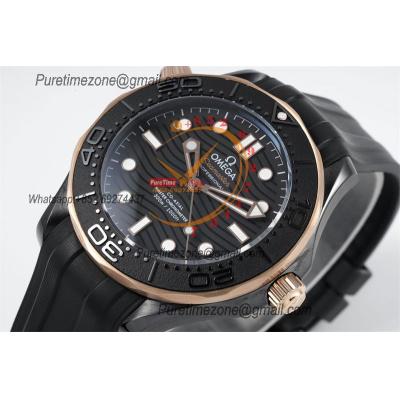 Seamaster 300m 43.5mm Black Ceramic A8806 Autoamtic Mens Watches VSF Best Ediiton RG Black Dial Rubber Strap