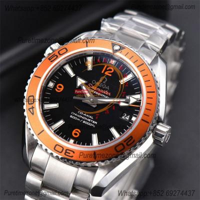 Seamaster Planet Ocean A8500 Automatic Mens Watch VSF Best Ediiton Orange Bezel Black Dial  SS Bracelet CHS