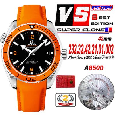 Seamaster Planet Ocean A8500 Automatic Mens Watch VSF Best Ediiton Orange Bezel Black Dial  Rubber Strap CHS