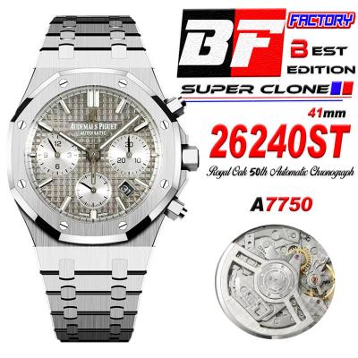 Royal Oak 26240ST A7750 Automatic Chronograph Mens Watch 50th Anniversary BF Best Edition Gray Dial SS Bracelet CHS