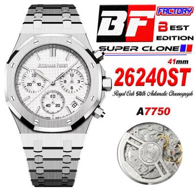 Royal Oak 26240ST A7750 Automatic Chronograph Mens Watch 50th Anniversary BF Best Edition Silver Dial SS Bracelet CHS