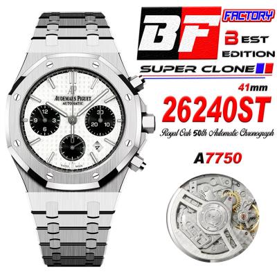 Royal Oak 26240ST A7750 Automatic Chronograph Mens Watch 50th Anniversary BF Best Edition White Dial SS Bracelet CHS