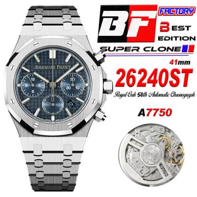 Royal Oak 26240ST A7750 Automatic Chronograph Mens Watch 50th Anniversary BF Best Edition Blue Dial SS Bracelet CHS