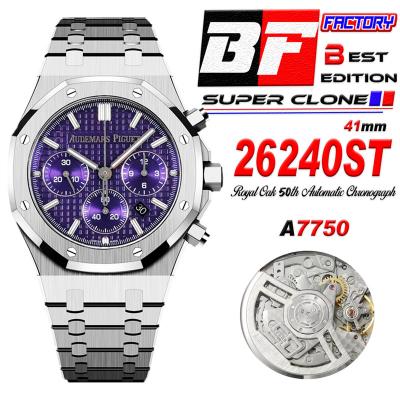 Royal Oak 26240ST A7750 Automatic Chronograph Mens Watch 50th Anniversary BF Best Edition Purple Dial SS Bracelet CHS