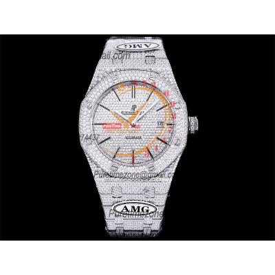 Royal Oak 41mm 15400 Iced Out A3120 Automatic Mens Watch AMG Best Edition Paved Diamonds Dial Stick SS Bracelet CHS