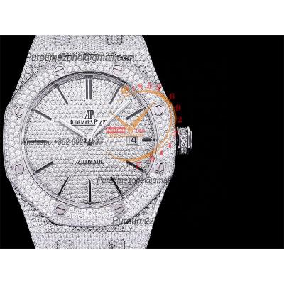 Royal Oak 41mm 15400 Iced Out A3120 Automatic Mens Watch AMG Best Edition Paved Diamonds Dial Stick SS Bracelet CHS