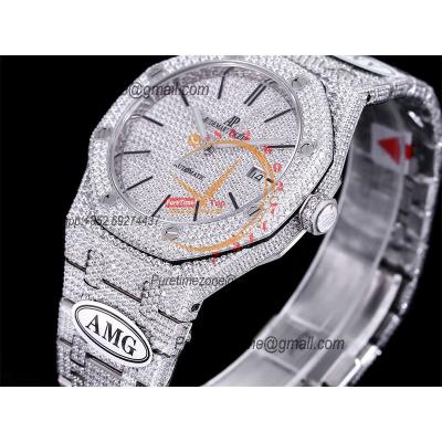 Royal Oak 41mm 15400 Iced Out A3120 Automatic Mens Watch AMG Best Edition Paved Diamonds Dial Stick SS Bracelet CHS