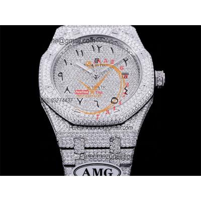 Royal Oak 41mm 15400 Iced Out A3120 Automatic Mens Watch AMG Best Edition Paved Diamonds Dial Arabic SS Bracelet CHS