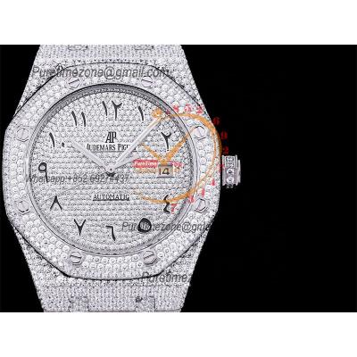 Royal Oak 41mm 15400 Iced Out A3120 Automatic Mens Watch AMG Best Edition Paved Diamonds Dial Arabic SS Bracelet CHS