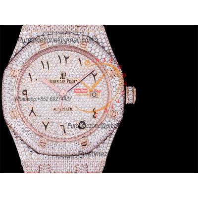 Royal Oak 41mm 15400 Iced Out A3120 Automatic Mens Watch AMG Best Edition RG Paved Diamond Dial Arabic SS Bracelet CHS