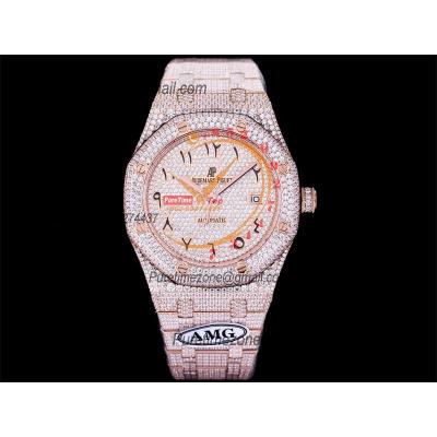 Royal Oak 41mm 15400 Iced Out A3120 Automatic Mens Watch AMG Best Edition RG Paved Diamond Dial Arabic SS Bracelet CHS