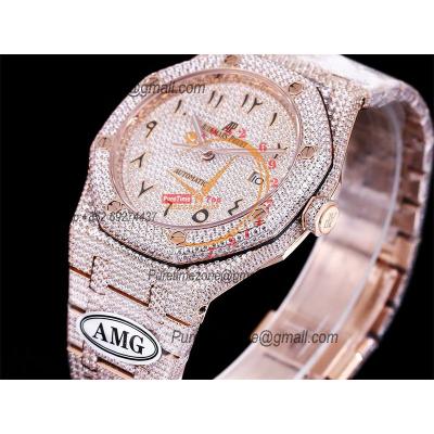 Royal Oak 41mm 15400 Iced Out A3120 Automatic Mens Watch AMG Best Edition RG Paved Diamond Dial Arabic SS Bracelet CHS