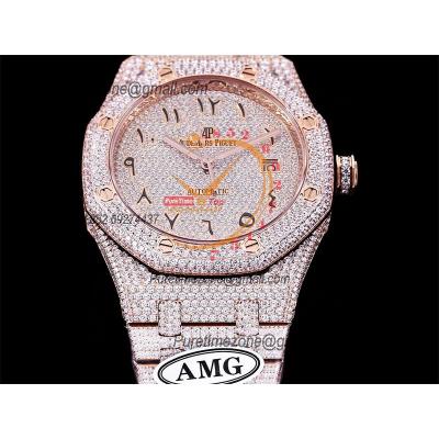 Royal Oak 41mm 15400 Iced Out A3120 Automatic Mens Watch AMG Best Edition RG Paved Diamond Dial Arabic SS Bracelet CHS