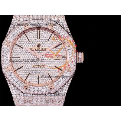 Royal Oak 41mm 15400 Iced Out A3120 Automatic Mens Watch AMG Best Edition RG Paved Diamond Dial Stick SS Bracelet CHS