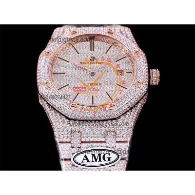 Royal Oak 41mm 15400 Iced Out A3120 Automatic Mens Watch AMG Best Edition RG Paved Diamond Dial Stick SS Bracelet CHS