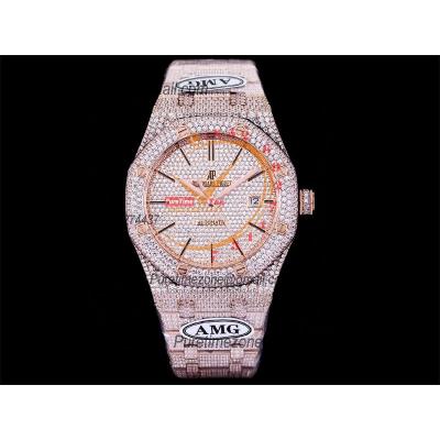 Royal Oak 41mm 15400 Iced Out A3120 Automatic Mens Watch AMG Best Edition RG Paved Diamond Dial Stick SS Bracelet CHS