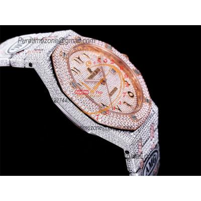 Royal Oak 41mm 15400 Iced Out A3120 Automatic Mens Watch AMG Best Edition RG Paved Diamond Dial Arabic SS Bracelet CHS