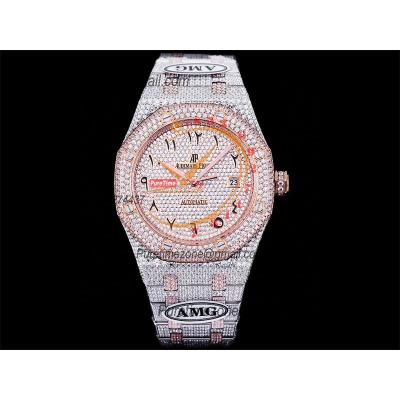 Royal Oak 41mm 15400 Iced Out A3120 Automatic Mens Watch AMG Best Edition RG Paved Diamond Dial Arabic SS Bracelet CHS